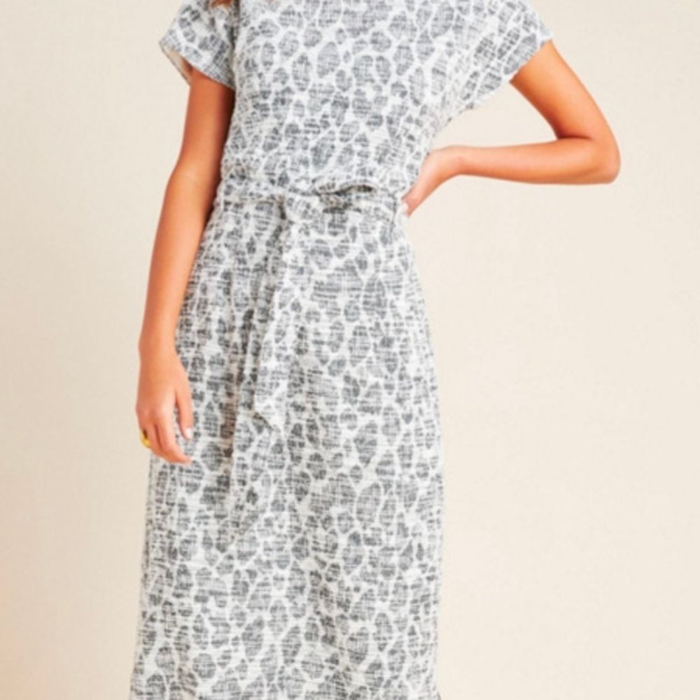 Dolan Taleen Leopard Midi Dress M Gray Textured Knit Animal Print Anthropologie - Picture 2 of 14